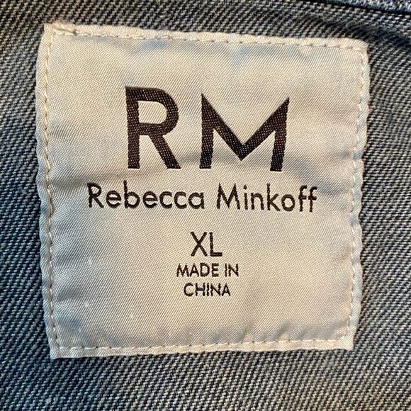 REBECCA MINKOFF DARK WASH DENIM JACKET WITH RHINESTONE EMBELLISHED CUFFS XL NWT - Picture 5 of 16